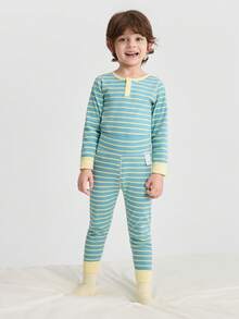 Balabala Baby Thermal Underwear Set Thick Soft Kids Base Layer Pajama Set Cozy Winter Sleepwear - Blue-green Hue - View 3