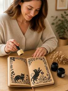 16pcs Rectangular Hollow Painting Stencils, Vintage Pastoral Style Cat, Flower, Grape, Lily Patterns Hand-Drawn Templates, Scrapbook Border, Bookmark, Wooden Cabinet Decoration Graffiti Stencils, Reusable Handmade Art Painting Tools - Multicolor - View 3