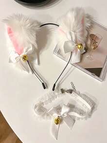 Cute Cat Ear Hair Clip Maid Style Animal Ear Bow Headband Cat Rabbit Bell Headband Halloween Hair Accessory - Multicolor - View 6