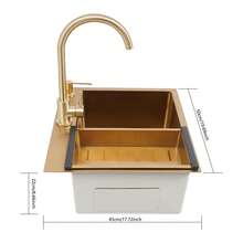 DONSU Küchenspülen-Set aus goldfarbenem PVD-Edelstahl mit Wasserhahn, Seifenspender und Abflusskorb, rechteckige Arbeitsplatte 50 x 45 cm - Einheitsgröße - Übersicht 2