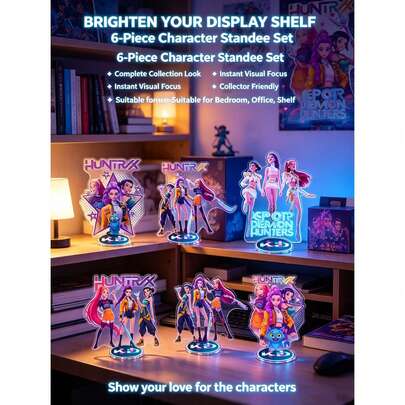 KPop Demon Hunters Juego de figuras acrílicas con temática de grupo de chicas K-POP, adornos coleccionables con los encantadores personajes Lumi & Mira, adorno de escritorio de estilo kawaii de moda para fans de K-Pop. Adecuado para encuentros de fans, reuniones de círculos de fans, adecuado para adolescentes como regalos de cumpleaños, decoración de habitaciones y también se puede utilizar para exhibición DIY hecha a mano, la ligera diferencia de color en el producto real es normal.