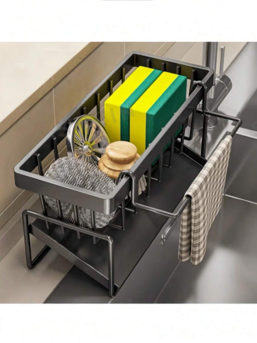 1pc Kitchen Sponge Holder, Vegetable Sink Sponge Rack, Kitchen Sink Storage Rack, Sponge Soap Liquid Holder, Dishcloth Rack, Countertop Draining Rack - Multicolor - View 1
