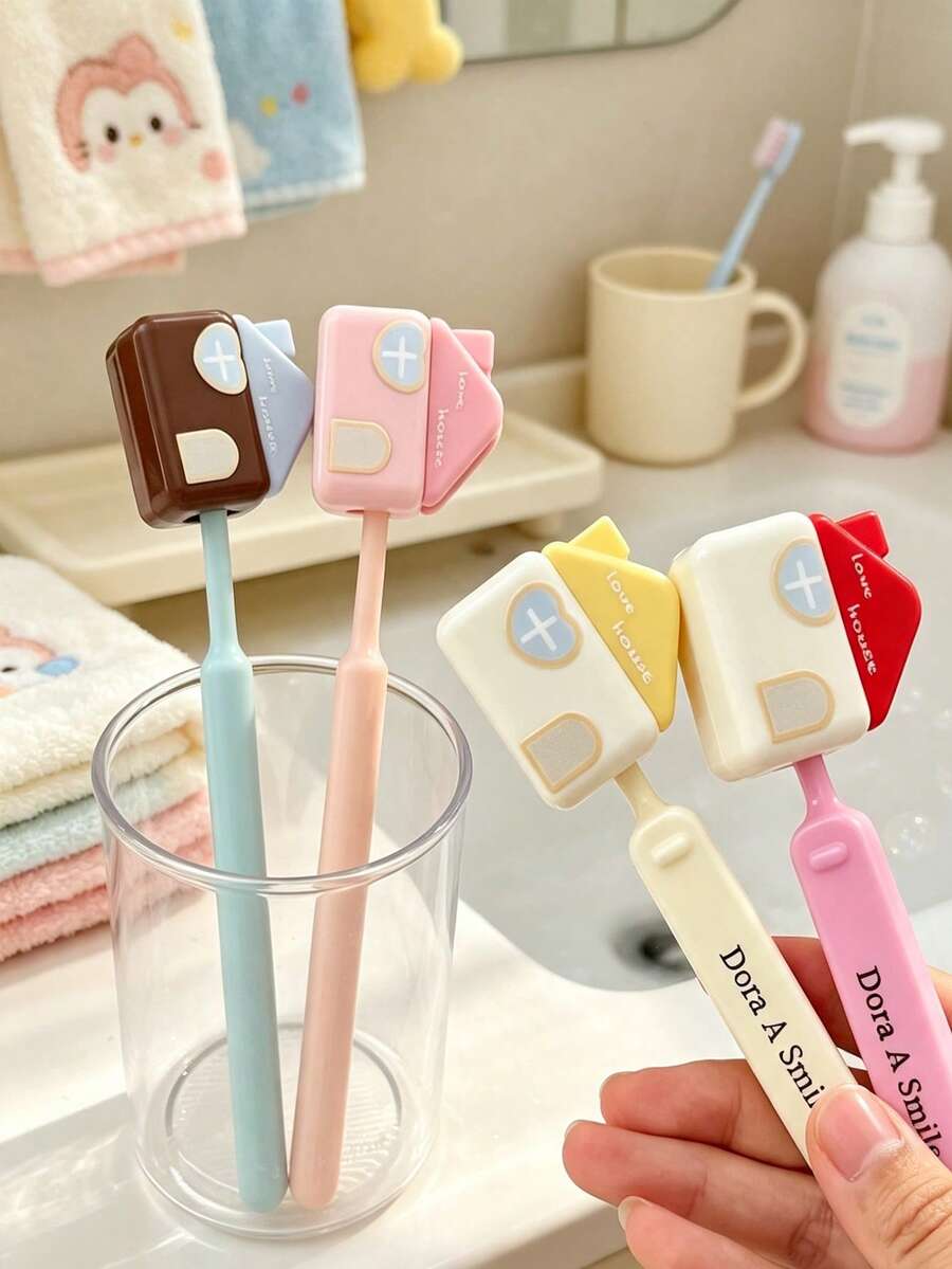 3/1pc Cute House Shaped Toothbrush Protective Cover, Dustproof And Breathable Toothbrush Cover, Cute Travel Toothbrush Holder - Multicolor - View 1