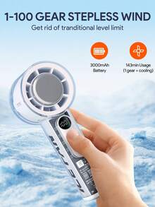 JMMO Portable Handheld Fan With Digital Display, USB Rechargeable Mini Personal Fan, 3000mAh Battery, High Speed Cooling For Outdoor Activities, Travel, Work, Wearable Cooling Fan, Compact Mini Fan,Commencement,Graduation Ceremony - White - View 5