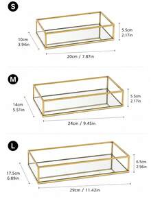 1pc Nordic Rectangular Transparent Glass Jewelry Tray, Gold Iron Frame Mirrored Glass Bottom Storage Box, Organizer For Perfume Cosmetics Makeup Brushes Lipstick Accessories, Vanity Home Decor - Multicolor - View 11