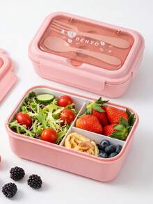 1pc Salad Lunch Box, Lunch Box Container With Spoon And Fork, Microwave And Dishwasher , Suitable For Outings, Work, Picnic Kitchen Storage - Multicolor - View 1