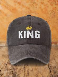 MAKEFGE 1件中性戶外休閒時尚字母刺繡皇冠 KING 水洗防曬可調尺寸軟頂棒球帽，適合日常配戴 - B型 - 查看 23