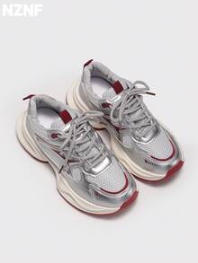 NZNF Best-Selling Versatile Chunky Sneakers For Women, Autumn 2025 New White Platform Retro Thick Sole Low-Top Athletic Shoes - Red - View 2
