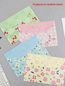 1pc/20pcs A4 Test Paper File Bag Button Sealing Paper Letter Storage Bag Fresh Flowers Transparent Folder Button Information Bag Office Supplies File Bag Suitable For Office School Waterproof Flower Design(Some Small Parts Have Random Color) - Floral Document Bag - View 14