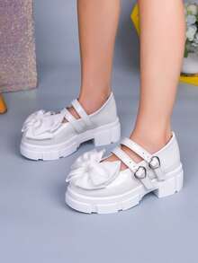 Autumn/Winter New Girls' White Mary Jane Shoes, Bow & Pearl Decor, Simple Sweet Versatile Children's Princess Shoes - White - View 6