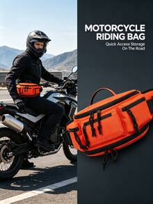 Multi-Functional Motorcycle Waist Bag Outdoor Riding Travel Hiking Bumbag. Water-Repellent Oxford Cloth, Expandable Capacity. Multi-Pocket For Phone Wallet Keys. SBS Zippers, 3D Mesh Pad, Top Handle & Adjustable Strap. Colors:Orange,Black,White. - Multicolor - View 3