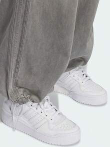 Adidas Three-Leaf Clover Women's Wide-Leg Jeans Curved Hem Pants - Medium Heather Gray - View 8