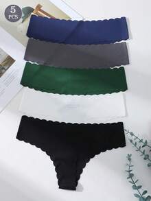 5件組女款無縫G-String丁字褲，舒適羅紋性感三角內褲 - 彩色 - 查看 12