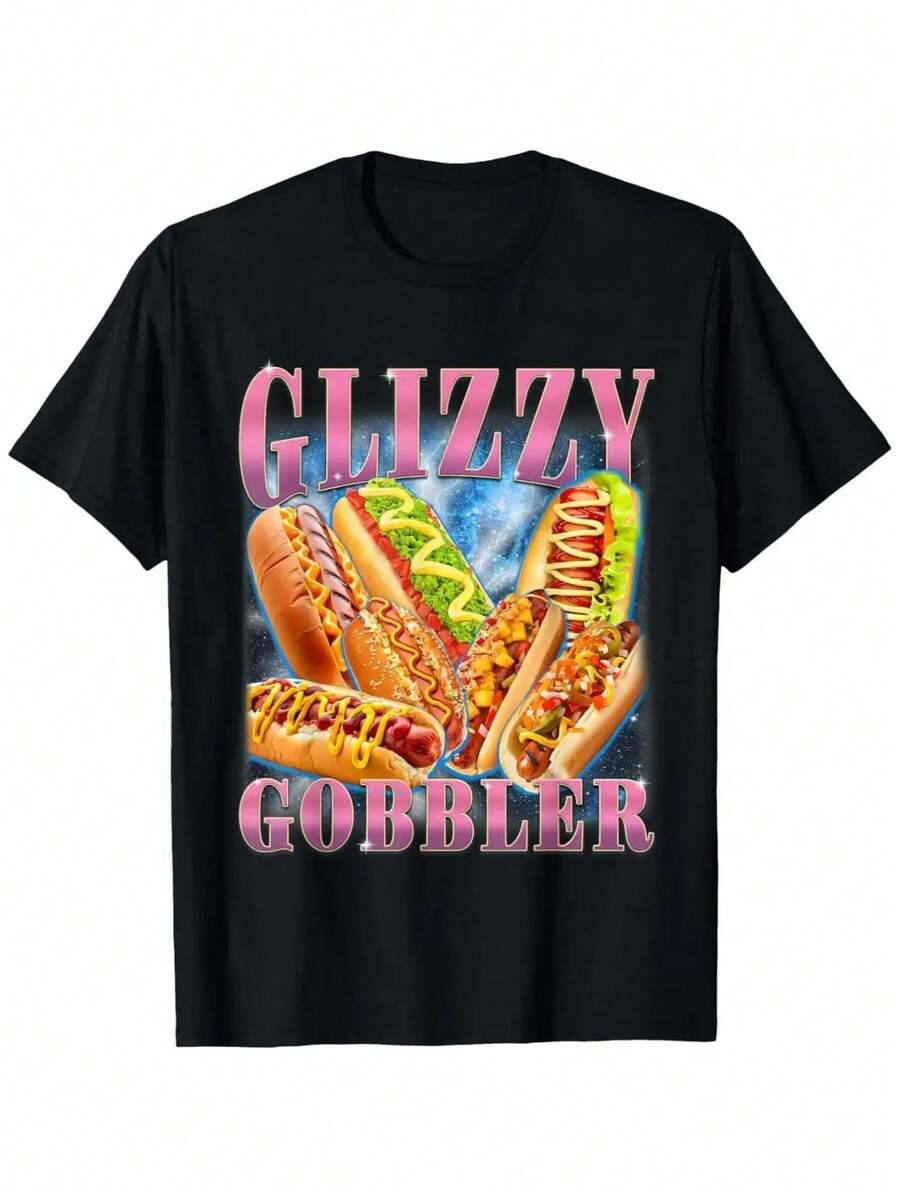 100% Cotton Funny "Glizzy Gobbler" Meme T-Shirt – Hot Dog Humor Graphic Tee – unisex Short Sleeve Casual Top for Glizzy Lovers - Schwarz - Übersicht 1