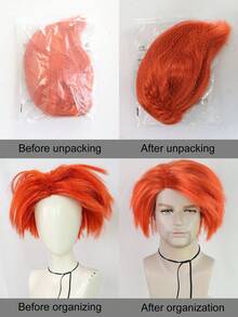 Bright Orange Synthetic Anime Cosplay Wig, Voluminous Curly And Spiky Straight Short Wig - Perfect For Gothic Looks, Themed Parties, Holiday Costumes, And Unisex Cosplay Wigs. - Dirty Orange - View 9