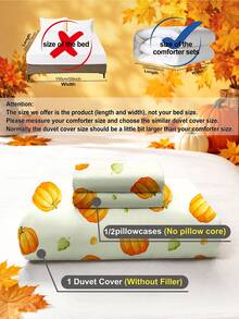 2/3 pièces Ensemble de housse de couette imprimé feuilles et citrouilles Halloween & Thanksgiving, literie douce et respirante anti-boulochage toutes saisons, sans couette incluse, résistant aux plis et lavable en machine, convient aux lits simples, doubles, queen et king, plusieurs couleurs, décoration de chambre, cadeau de fête - Multicolore - Voir 11