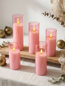 5pcs Flameless Candle Lights Set With Timer Remote Control, Battery Operated Pink Cup Candles, Suitable For Christmas, Halloween, Valentine's Day, Gifts, Birthday, Proposal, Wedding, Dining Table, Party, Holiday - Pink - Warm Light - View 2