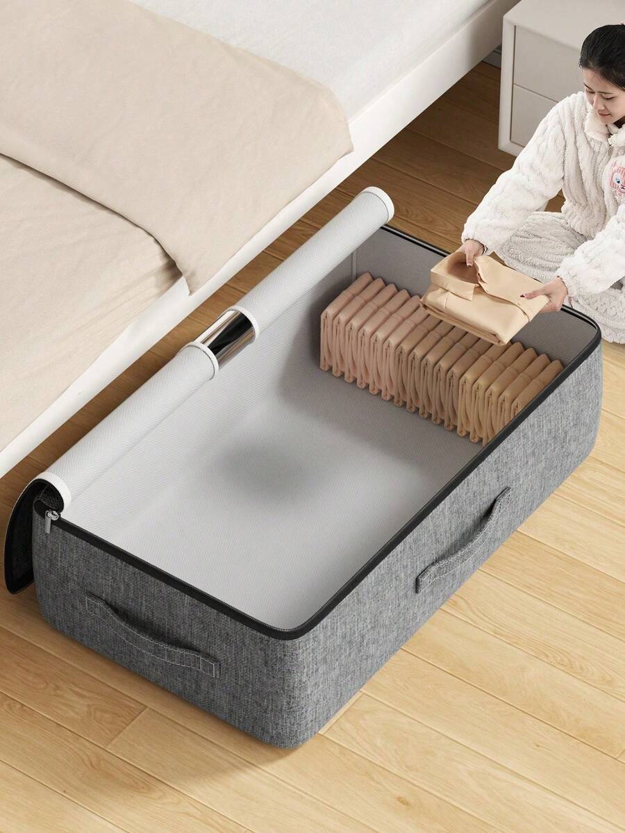 1pc Extra Large Capacity Underbed Storage Bag: Grey Fabric Design, Drawer-Style Storage Bag, Seasonal Clothing Storage Bag, Easy To Store Bedding And Clothes, Space-Saving, Essential Home Accessory