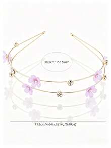 1pc Double Layer Alloy Thin Hair Tie With Faux Pearl Flower Decoration, Sweet Hair Accessory, Girls Headpiece - Multicolor - View 2
