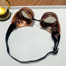 MESHUOKAI Vintage Bronze Steampunk Brille, Retro runde dunkle Gläser Cosplay Brille mit verstellbarem elastischem Band, Gothic Punk Stil Brille für Halloween Kostüm, Comic Convention, Themenparty, Fotoshooting Styling - Verschiedenfarbig - Übersicht 4