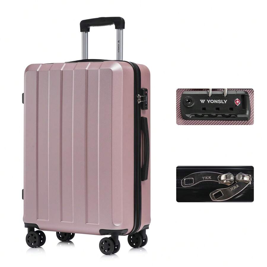 YONSLY Large XXL Suitcase 20/24/28 Inches With YKK Zipper TSA Customs Lock 4 Silent 360° Wheels Mesh Pocket Travel Suitcase For Vacations Short Trips - Rose Gold - View 1