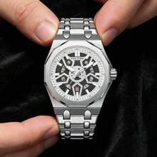 1PC Mechanical-Style Men's Watch, Skeleton Dial, Octagonal Case, With Date Display, Perfect For Everyday Wear Or As A Gift - one-size - View 8