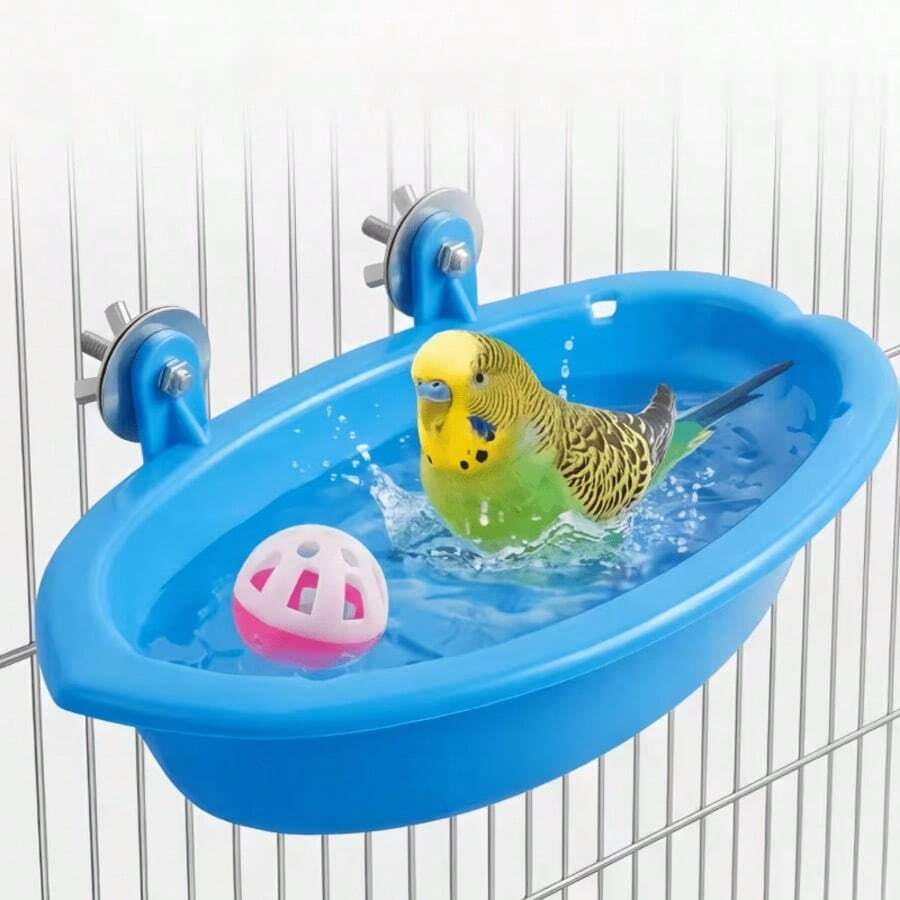 With Random Color Balls, Can Be Used As Bird Bath, Water Bowl, Hanging Bird Bath, Toy, Pet Parrot Cage, Parrot Accessory, Shower, Parrot, Parrot Shower Box, Feeding Rack, Tray, Bird Cage Accessory - Style A - View 1