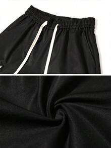 Men's Elastic Drawstring Waist Cargo Pants, Multi-Pocket Rivet Decor Wide Leg Straight Leg Streetwear Casual Long Pants - Black - View 6