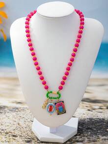OABE Bohemian Style Summer Beach Vacation Dopamine Beaded Necklace With Fish/Shell/Enamel Multi-Element Pendant, Suitable For Women - Multicolor - View 3