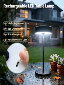 Lampu Meja LED Tahan Air 3 Warna yang Dapat Diredupkan, Lampu Meja Mini Portabel Isi Ulang USB, Lampu Malam untuk Berkemah di Luar Ruangan, Samping Tempat Tidur, Teras, Perjalanan, Dalam/Luar Ruangan - hitam - View 1