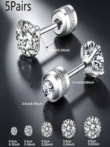 1 Pair Elegant 316L Stainless Steel Cubic Zirconia Stud Earrings, Suitable For Boys And Girls To Wear At Parties, Can Be Used As A Gift - 1 Pair Ear Stud - View 2
