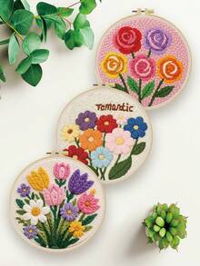 2D 初學者戳戳繡刺繡套件附框架,彩色花卉主題,20*20cm/7.9*7.9in 預印圖案 DIY 戳戳繡套組,含完整毛線與戳戳工具組,手工客廳臥室牆面裝飾,理想生日禮物 - 繽紛花朵 - 查看 11