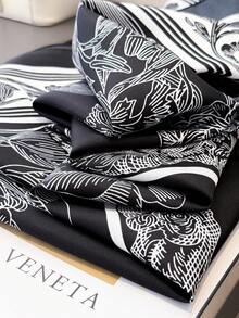 1pc Fashion Women's Colorblock Versatile Printed Polyester Scarf Square - Black - View 4