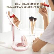 ALUSHEE 18cm HD Makeup Mirror With Built-In Fan, 3-Color Light Stepless Dimming, 3-Speed Adjustable Fan, Rechargeable Desktop Vanity Mirror, Suitable For Summer Makeup Use - Multicolor - View 11
