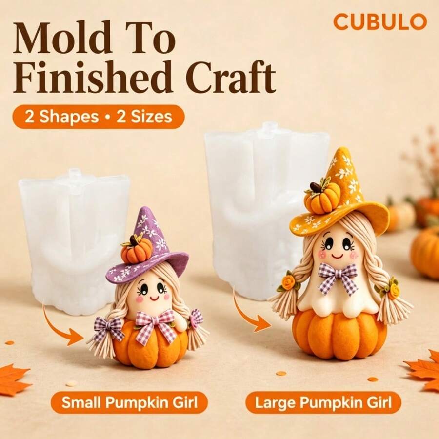 Cubulo 2件裝南瓜女巫女孩矽膠樹脂模具，易脫模，適用於環氧樹脂、石膏、水泥、蠟、肥皂，DIY萬聖節人偶桌面裝飾，聖誕節、萬聖節、感恩節、情人節、復活節節日手工禮物