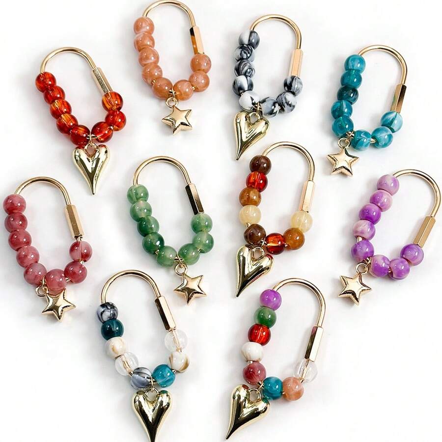 Dopamine Candy Color Beaded Keychain Heart Star Pendant Charm Bag Decoration Natural Stone Crystal Beaded Keychain/Bag Pendant-Colorful - Multicolor - View 1