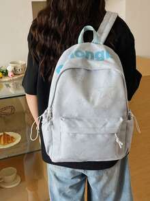 Dedoo 3‑Pcs Backpack Set,Star & Letter Print,Color‑Block Drawstring Zipper,Large Capacity,School Bookbag,College University Campus Daily Student Bag - Blue - View 7
