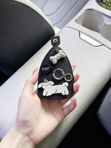 汽車鑰匙保護套，可拉出式鑰匙包，附狗骨頭裝飾，汽車鑰匙收納袋，通用便攜大容量多功能鑰匙鏈收納器，便攜零錢包配件，鑰匙掛鉤，按扣式鑰匙包，可掛在褲子或包包肩帶上，適合送給開車朋友的返校、萬聖節、感恩節禮物 - 彩色 - 查看 1