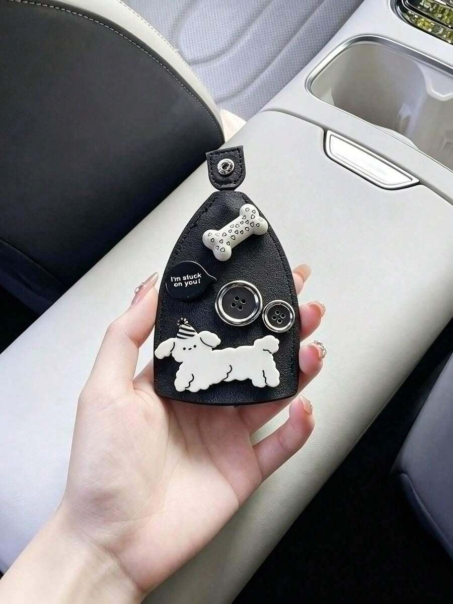 汽車鑰匙保護套，可拉出式鑰匙包，附狗骨頭裝飾，汽車鑰匙收納袋，通用便攜大容量多功能鑰匙鏈收納器，便攜零錢包配件，鑰匙掛鉤，按扣式鑰匙包，可掛在褲子或包包肩帶上，適合送給開車朋友的返校、萬聖節、感恩節禮物 - 彩色 - 查看 1