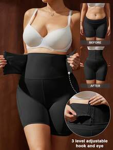 1pc Women's Shapewear Pants, Abdominal Compression, Flat Tummy Shaping, Waist Training, Butt Lifting Shorts, Underwear, Adjustable 3 Level Hook And Eye, Removable Butt Pads, Hip Pads, LUVIEE - Black - View 3