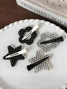 Black And White Polka Dot, Star, Flower, Seamless Hairpin, Side Clip. Suitable For Women's Daily Makeup Wear. - Multicolor - View 3