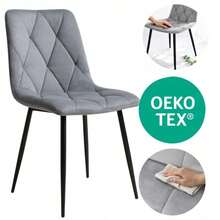 1pc Grey Velvet Dining Chair, Upholstered Easy-Clean Chair With Padded Seat, Ergonomic Backrest & Black Metal Legs, 120 Kg Capacity, For Dining Room, Kitchen & Living Room - Light Grey - View 6