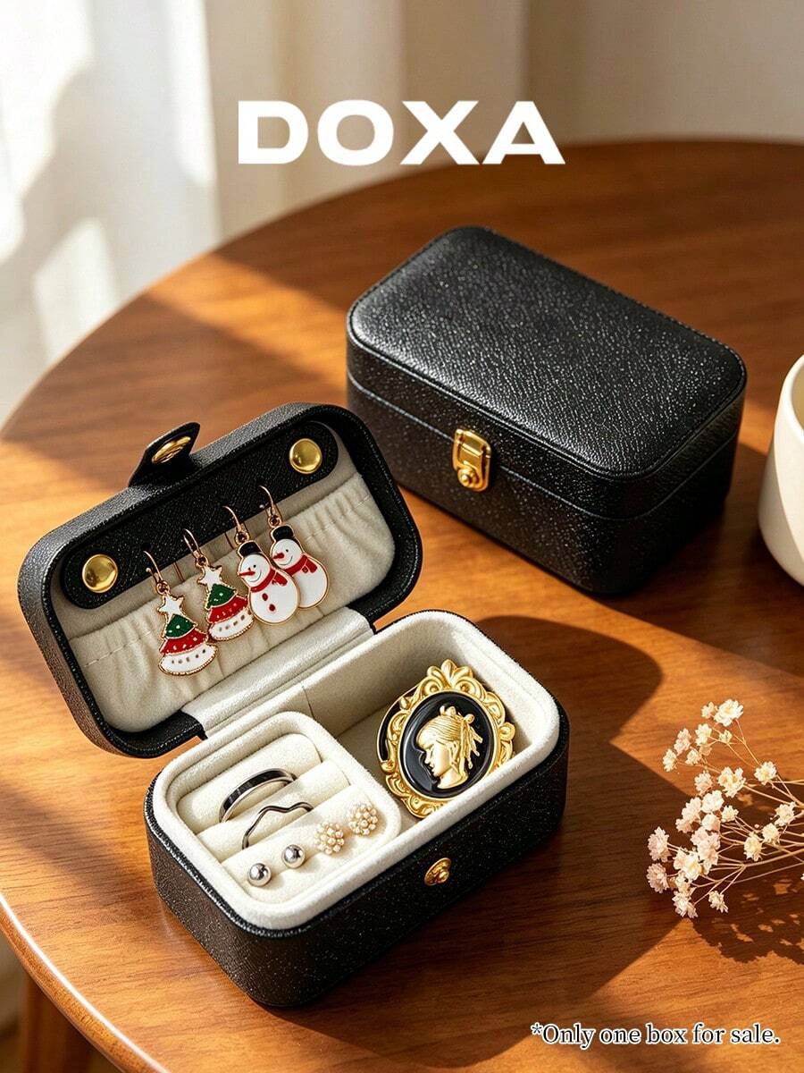 DOXA 黑色荔枝紋旅行珠寶收納盒，小巧按扣式珠寶收納盒 - 黑色 - 查看 1
