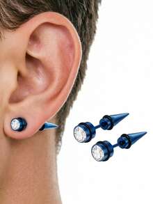 Pendientes de botón de acero inoxidable 316L estilo rock moderno 1 par, adecuados para uso diario y de fiesta, se pueden regalar a amigos y amantes, unisex, regalo de San Valentín y cumpleaños - 1 par de pendientes de botón - Ver 4