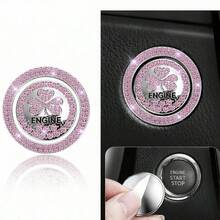 1pc Rhinestone Car One-Touch Start Button Protector/Clover Full Rhinestone Ignition Ring Button Decorative Sticker/Universal Sticker - Rhinestone Shamrock Sticker - View 7