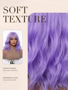 Colorful Bob Wig Piece, 12 Inch Bob Wig Piece With Bangs, Wavy Short Hair Style, Deep Wave Heat-Resistant Synthetic Fiber Wig Piece, Suitable For Women And Girls To Wear In Cosplay Parties Or Daily Occasions, Halloween - Purple - View 5