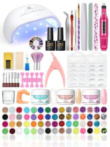 PEACECOLOR Complete Nail Art Set, Transparent Pink Acrylic Powder With UV LED Nail Lamp, Nail Drill, Acrylic Nail Powder Nail Art Tool Kit, Suitable For Beginners - Multicolor - View 9