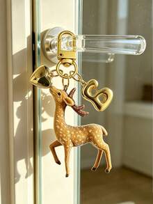 Flocked Animal Pendant, Heart Letter Deer Bag Charm, Journey Atmosphere Y2K Retro Car Hanging Keychain Gift, Flocked Plum Deer Pendant, Beautiful And Practical, Bag Accessory, Symbolizing Good Luck, Birthday Gift, Valentine's Day Gift, Teacher's Day Gift, Back To School Gift, Christmas Gift, Ideal Choice For Women And Girls - Multicolor - View 8