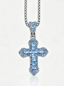 Men's Minimalist Cubic Zirconia Cross Pendant Necklace, Suitable For Daily Wear - Cross - View 9