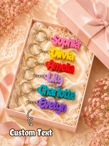 1pc Personalized Name Keychain, Multiple Colors, Customized Text Letter Key Ring, Suitable For Backpack, Luggage, Bag, Couple Graduation Gift - Multicolor - View 6